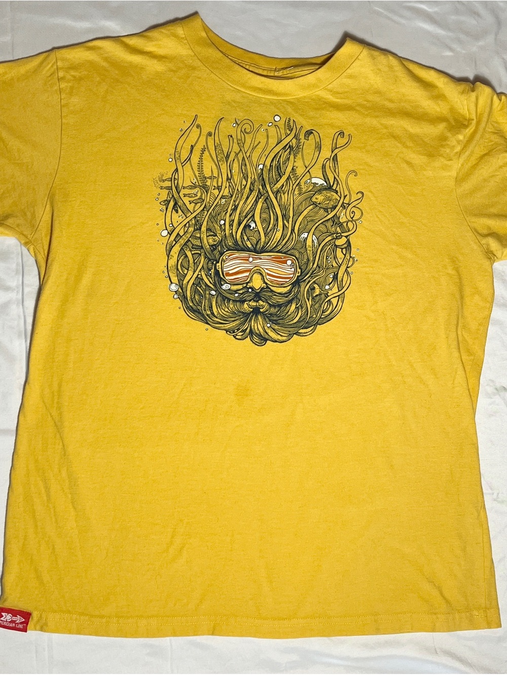 Meridian Line Yellow Scuba Diver Graphic Tee Made in USA Large